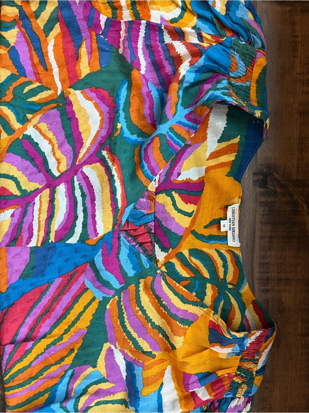 Christian Siriano NY Medium Colorful Tropical Print Puff Sleeve Blouse M - Picture 4 of 7